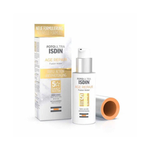 کرم ضد آفتاب ضد چروک بی رنگ ایزدین مدل Isdin Fusion Water Ultra Age Repair Spf50